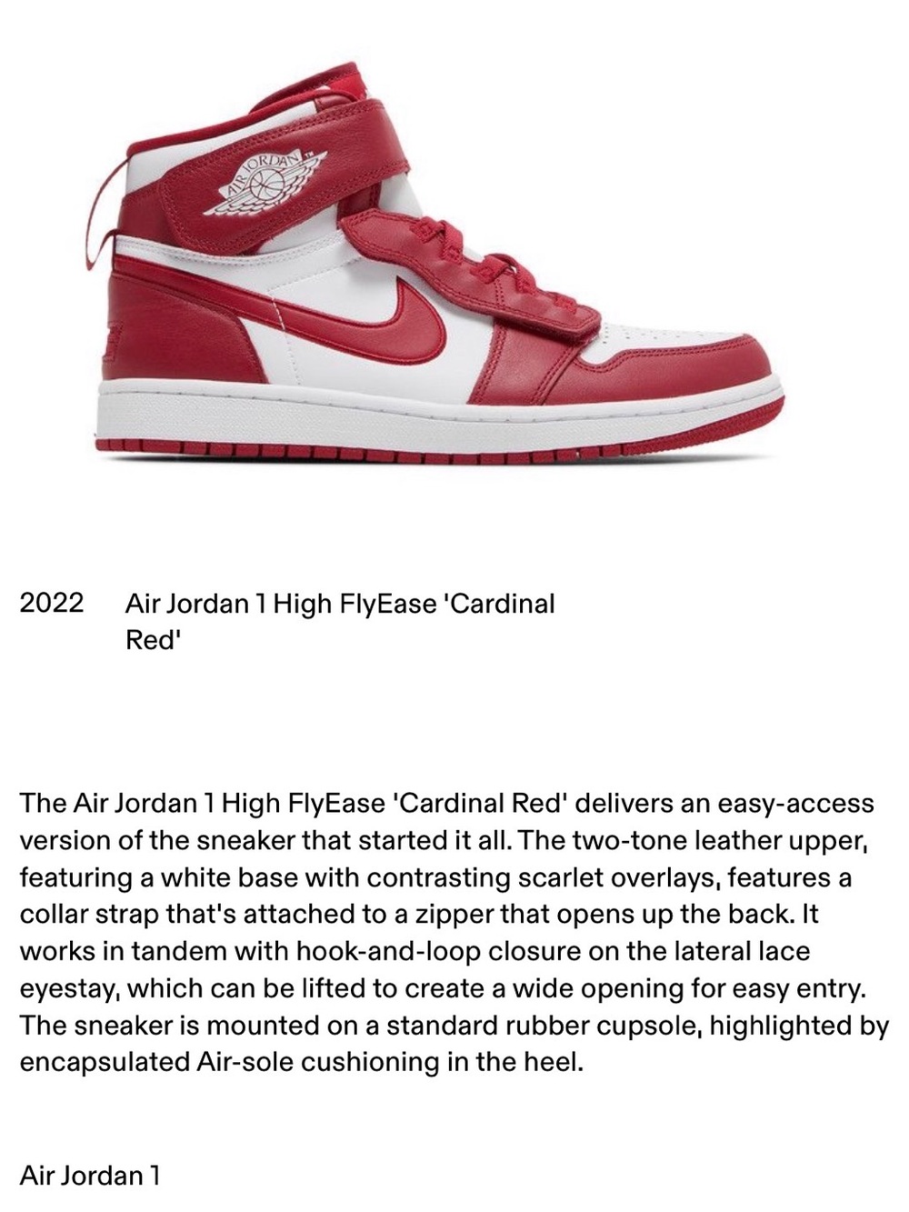 Nike Air Jordan 1 High FlyEase Cardinal Red White Men’s 8.5